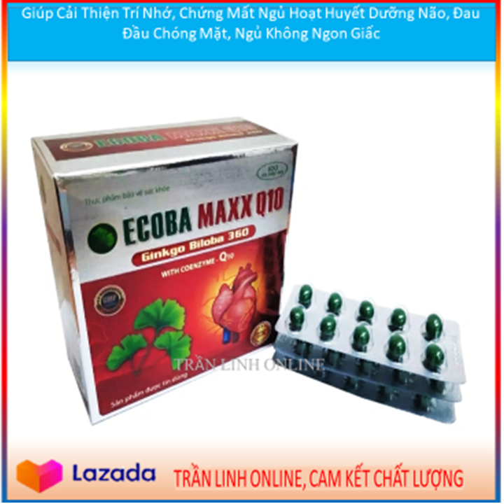 Ecoba Maxx Q10 ginkgo biloba 360 Giúp Cải Thiện Trí Nhớ, Chứng Mất Ngủ Hoạt Huyết Dưỡng Não, Đau Đầu Chóng Mặt, Ngủ Không Ngon Giấc (đỏ)