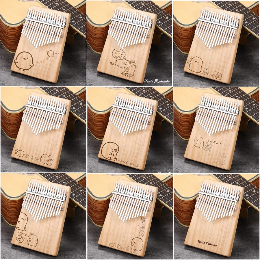 ►▫☂  Đàn kalimba gỗ thông 17 phím khắc nốt, nhiều hình cute, đầy đủ phụ kiện Tonic LZ001- Hàng chính hãng