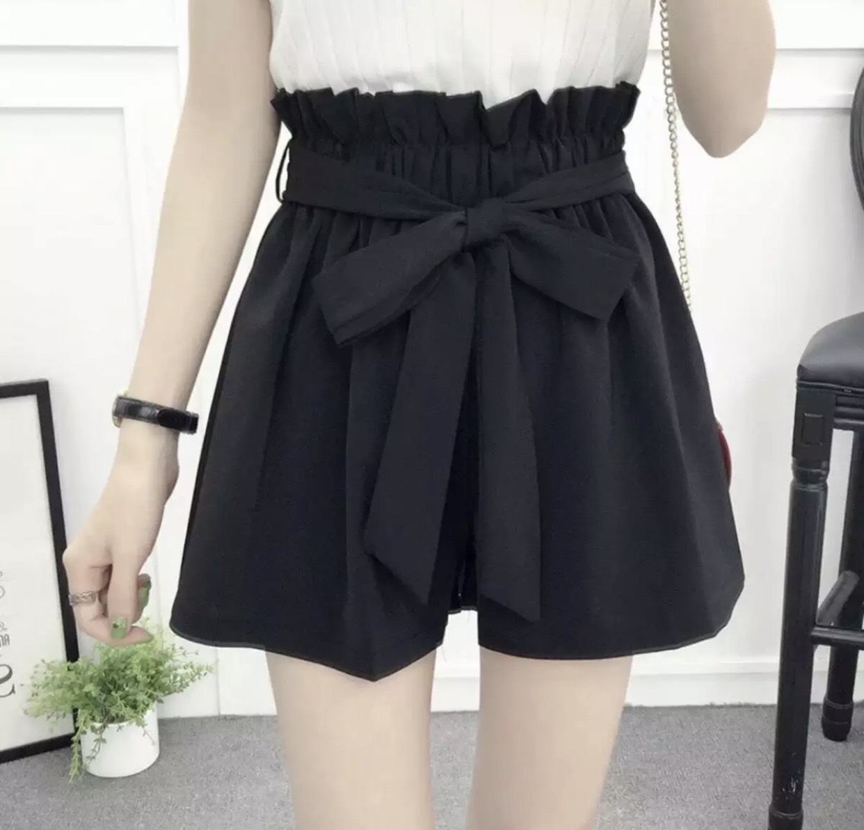Quần short thắt nơ cực xinh xắn thời trang cho bạn gái - quần short nữ, quần cột nơ ống rộng lưng cao phong cách hàn quốc