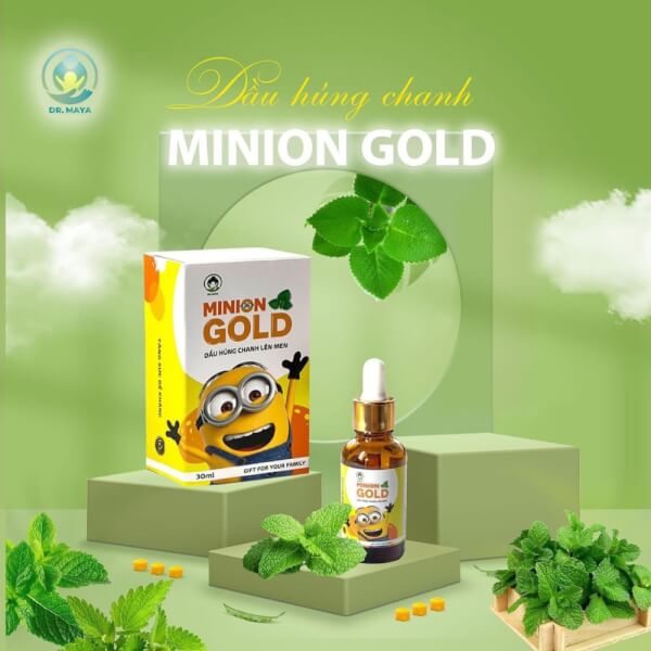 TINH DẦU HÚNG CHANH MINION GOLD ( MẪU MỚI ) Dầu húng chanh lên men Minion Gold 30mL Tinh Dầu húng chanh giúp cải thiện ho khò khè nghẹt mũi ở trẻ Tinh Dầu Húng Chanh Minion 30ml ( chính hãng )