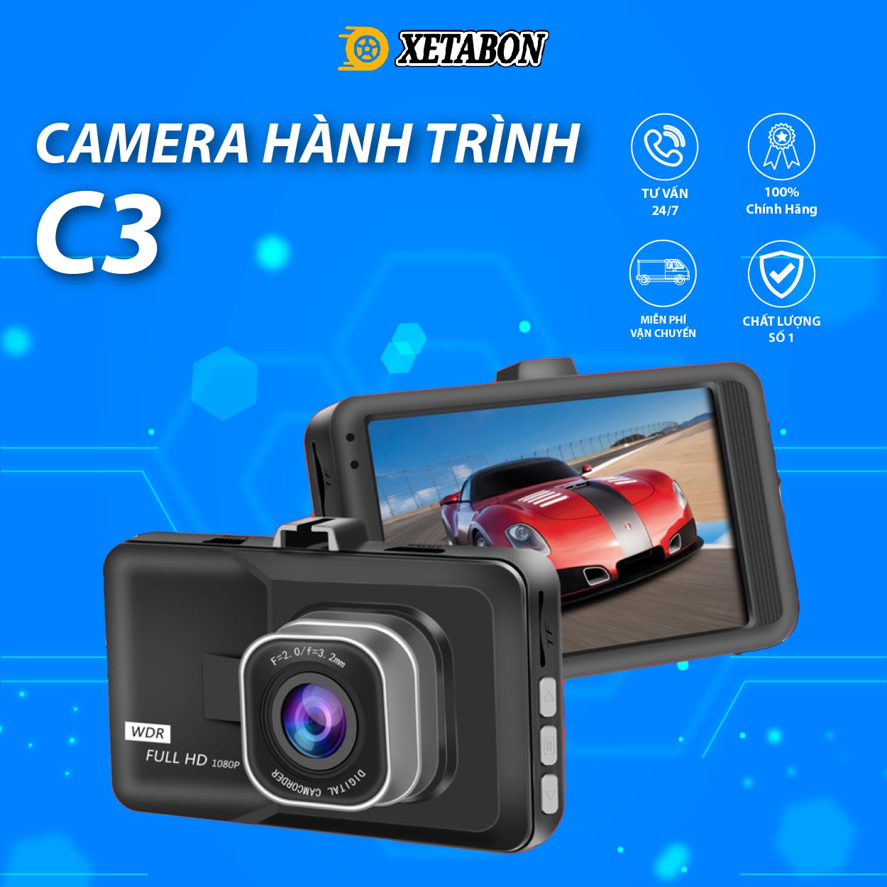 Camera hành trình ô tô C3 XETABON Full HD 1080p màn hình LCD ghi hình rõ nét Bảo hành 12 Tháng