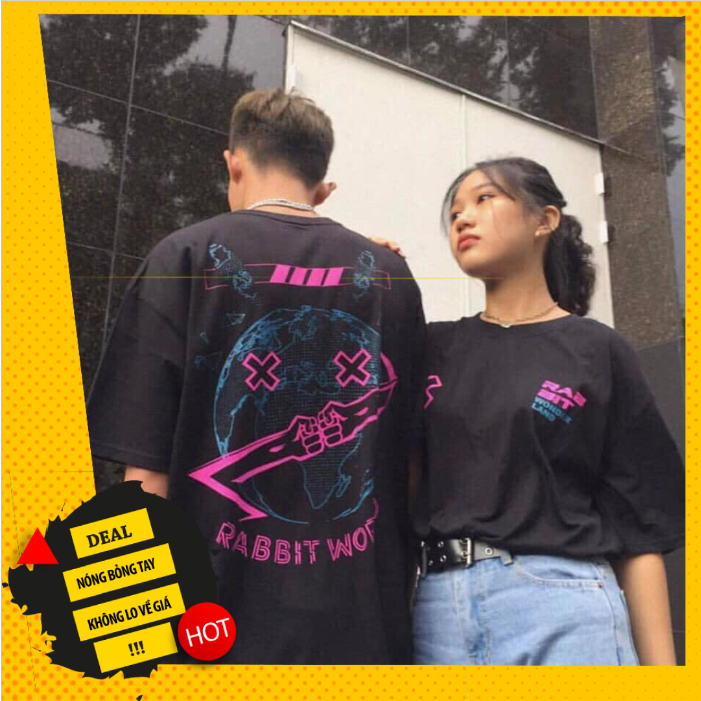 Áo thun tay lỡ nam nữ RABBIT WORLD form Oversize - kèm ảnh thật