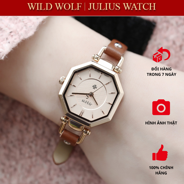 Đồng hồ nữ Julius Hàn Quốc JA-750 dây da mặt lục giác