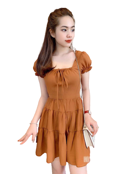 Đầm Nữ Xòe Xếp Tầng Tay Ngắn Thắt Nơ Thời Trang Xuân Hè Phù Hợp Đi Chơi Đi Làm  Đ49