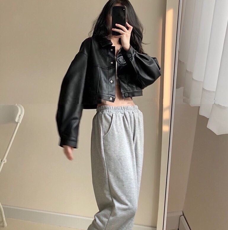 Áo khoác da croptop basic, áo khoác da nữ phong cách cá tính trẻ trung năng động mặc đi chơi đi học đi làm BY76