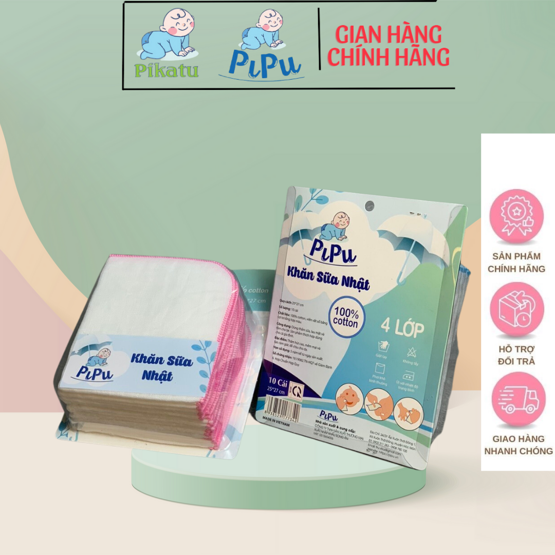Khăn sữa gạc cho bé sơ sinh hộp cao cấp PiPu siêu mềm 25 x 27 4 Lớp vải Nhật