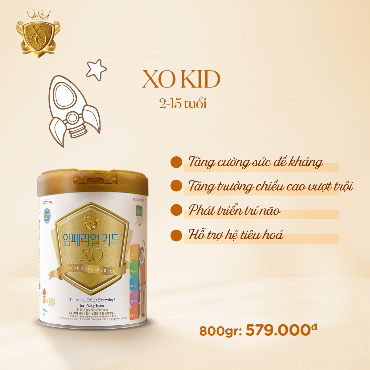 Sữa Bột XO Kid GT 800g Cho Trẻ 2-15 Tuổi Khỏe Mạnh Phát Triển Toàn Diện (Ảnh 1)