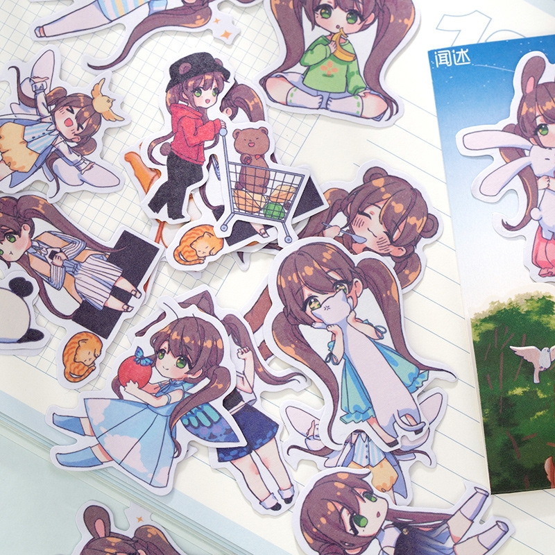 Đồ chơi hình dán 40 miếng sticker hoạt hình xinh xắn trang trí sổ tay lưu bút, Bộ 40 hình cartoon sticker dán sổ lưu niệm