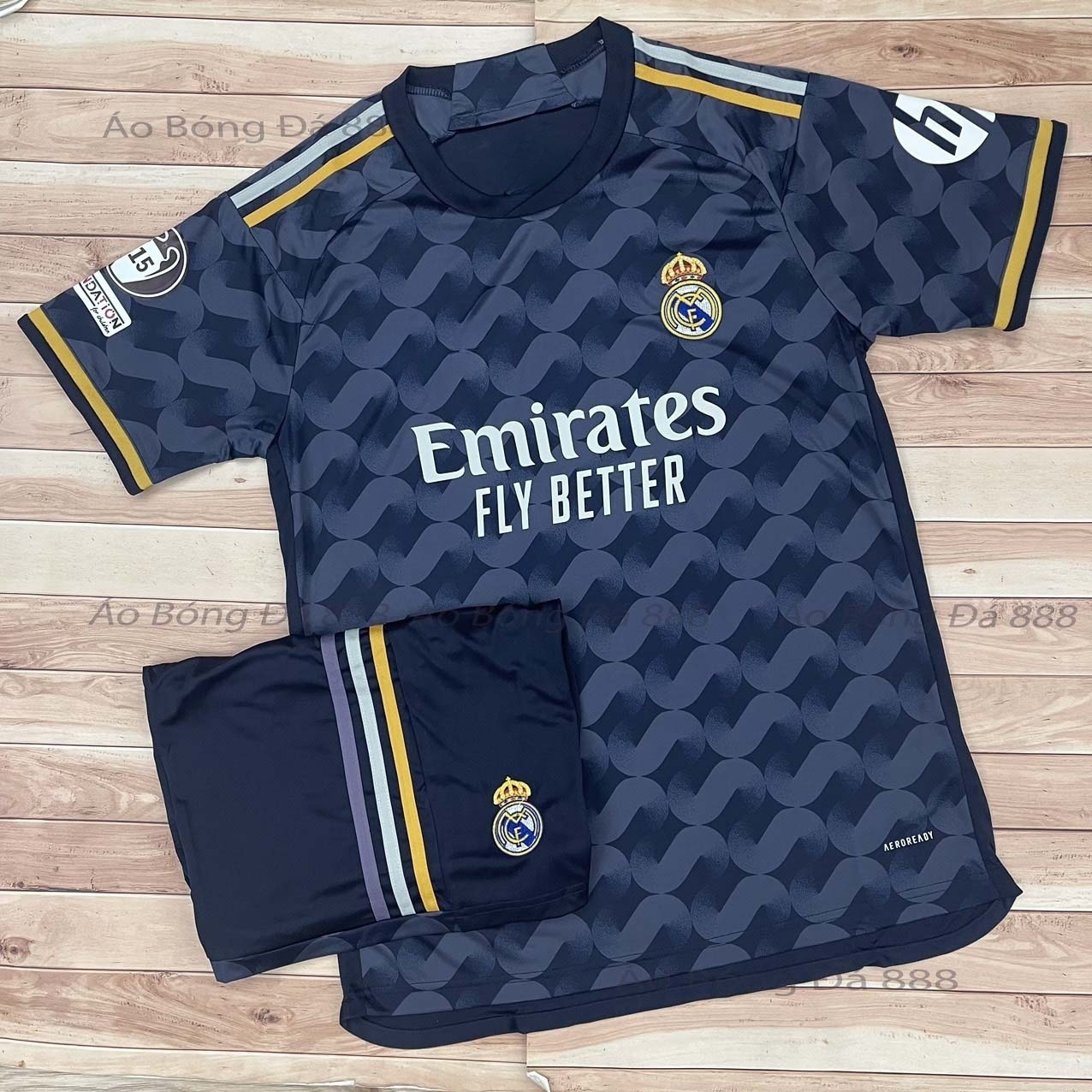 Bộ Quần Áo Bóng Đá CLB Real Madrid Sân Khách 23/24 Màu Tím Than - Vải Polyester Gai Thái Cao Cấp