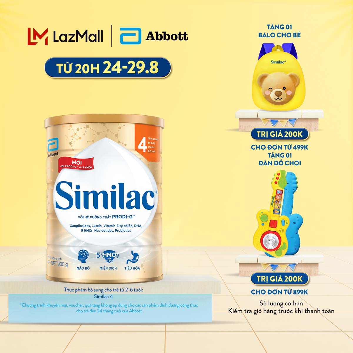 (CHỈ TỪ 20H 24-29.8 TẶNG QUÀ CHO ĐH TỪ 499K-SLCH)  Sữa bột Similac 4 900g đột phá dinh dưỡng 5G cho trẻ từ 2-6 tuổi (Bao bì thay đổi theo từng đợt nhập hàng)