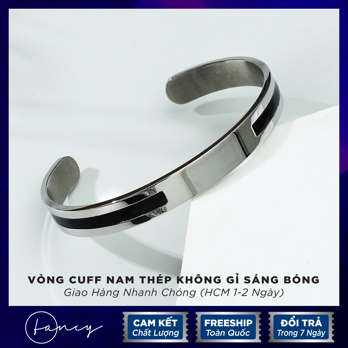 Vòng tay cuff nam thép tian không gỉ vòng cuff titannium sáng bóng vòng tay nam đẹp ngầu cao cấp | Fancy