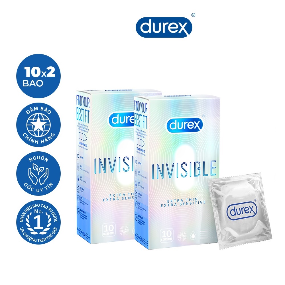 Bộ 2 hộp bao cao su siêu mỏng Invisible Extra Thin Extra Lubricated 1 Hộp 10 Bao
