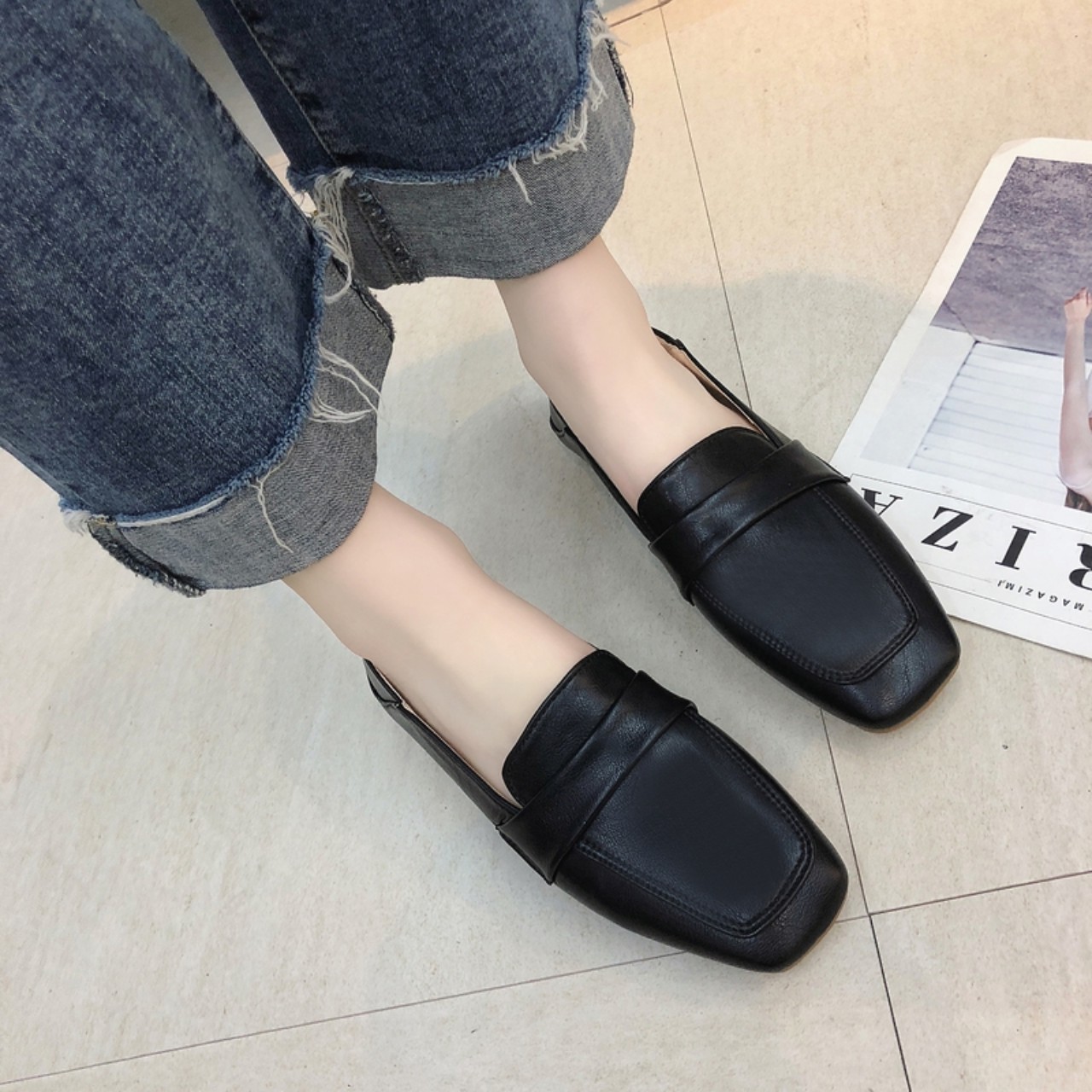 giày B50 búp bê da trần nơ mọi