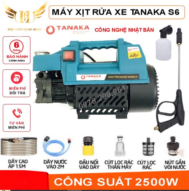 Máy rửa xe TANAKA 2500w hàng nhập khẩu 100% Japan-máy rửa xe áp lực cao có chỉnh áp