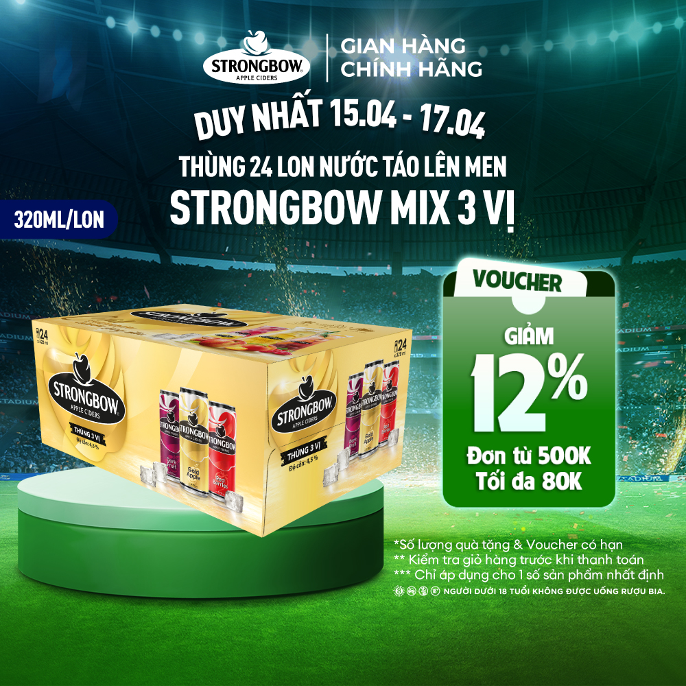 Thùng 24 lon nước táo lên men Strongbow Mix vị 320ml/lon