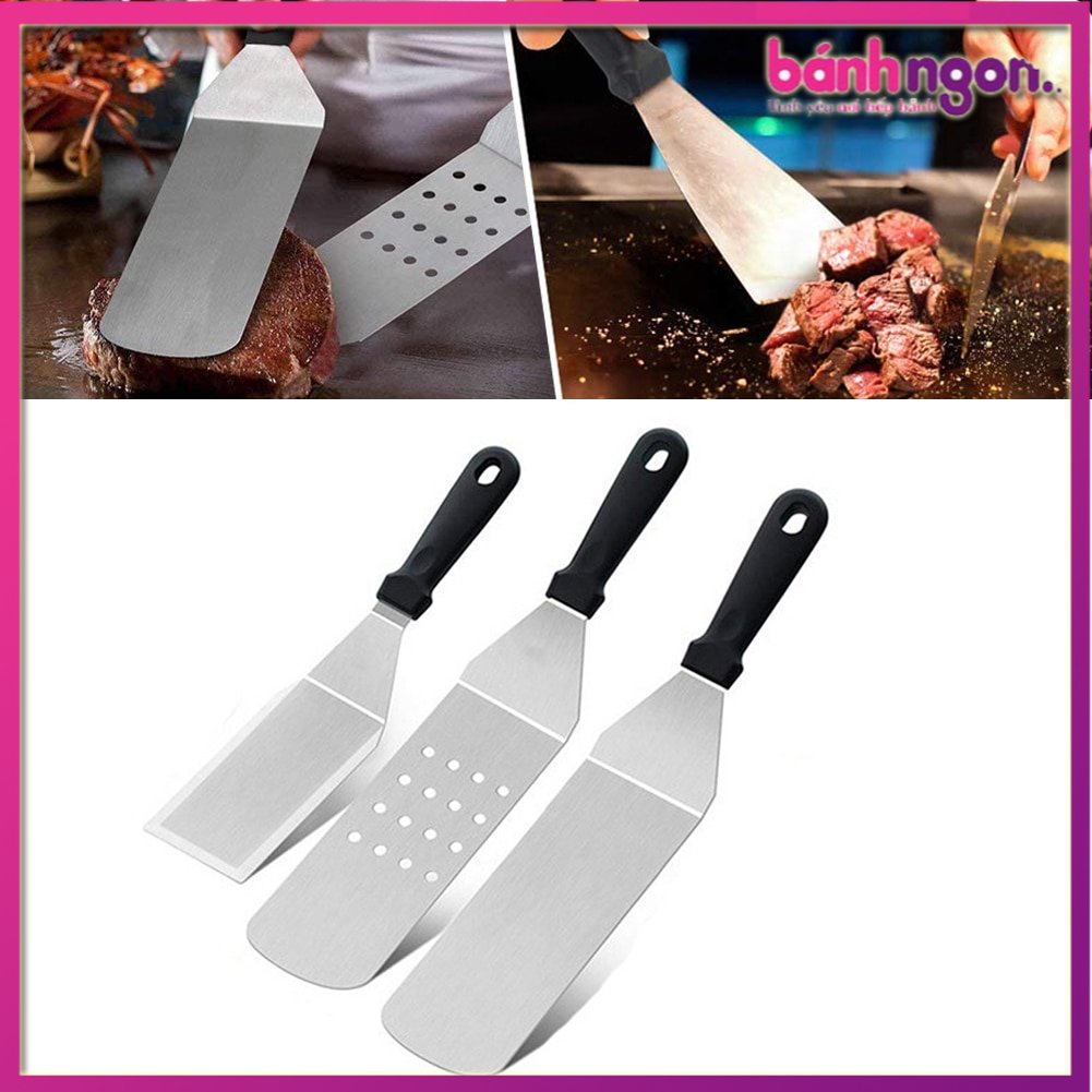 Xẻng Xúc Pizza Turners Bít Tết Chiên Teppanyaki Rò Rỉ Turners Bánh Xẻng Bếp Dụng Cụ Nướng Bánh Thép Không Gỉ