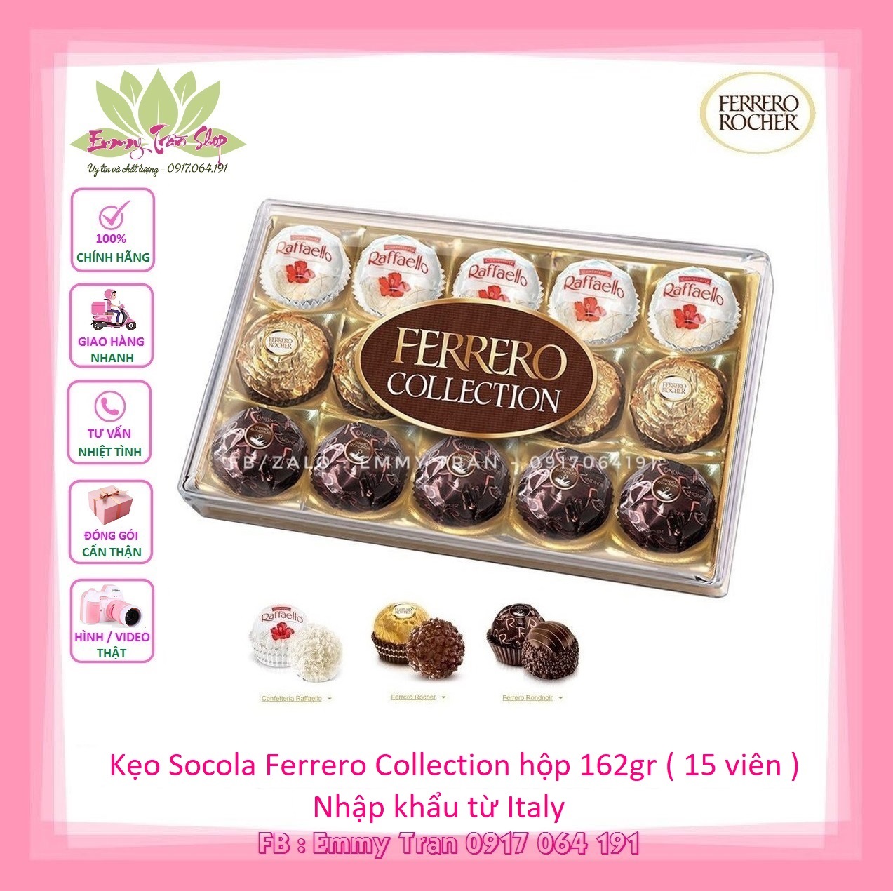 Kẹo Socola FERRERO COLLECTION CHOCOLATE 162g (15 Viên) - Nhập Khẩu Từ Italy ( Emmy Tran )