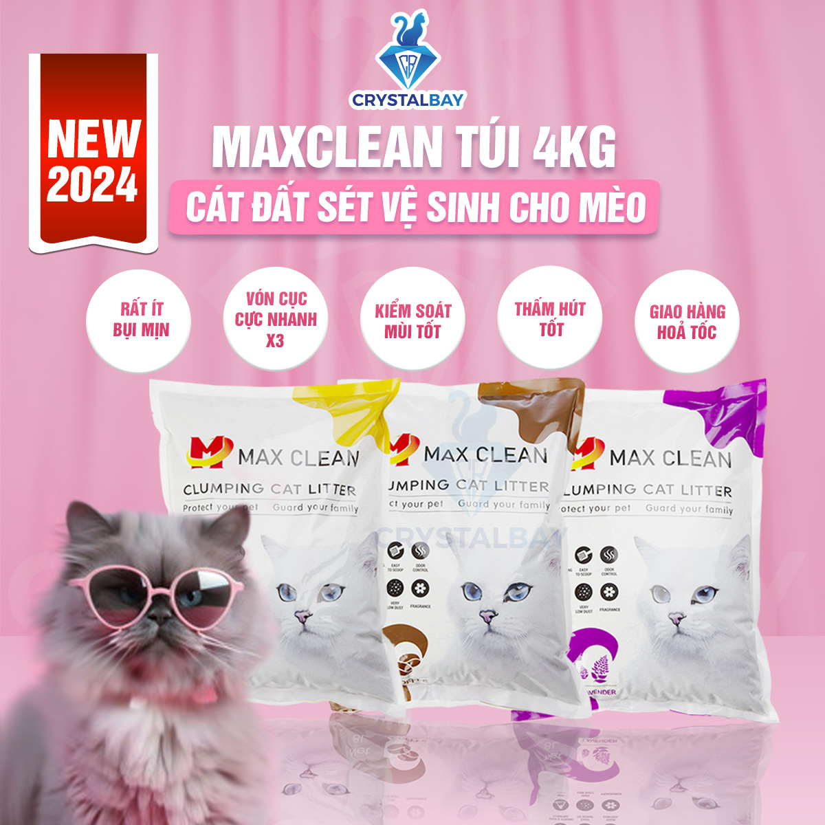 Cát đất sét bentonite - cát vệ sinh cho mèo max clean