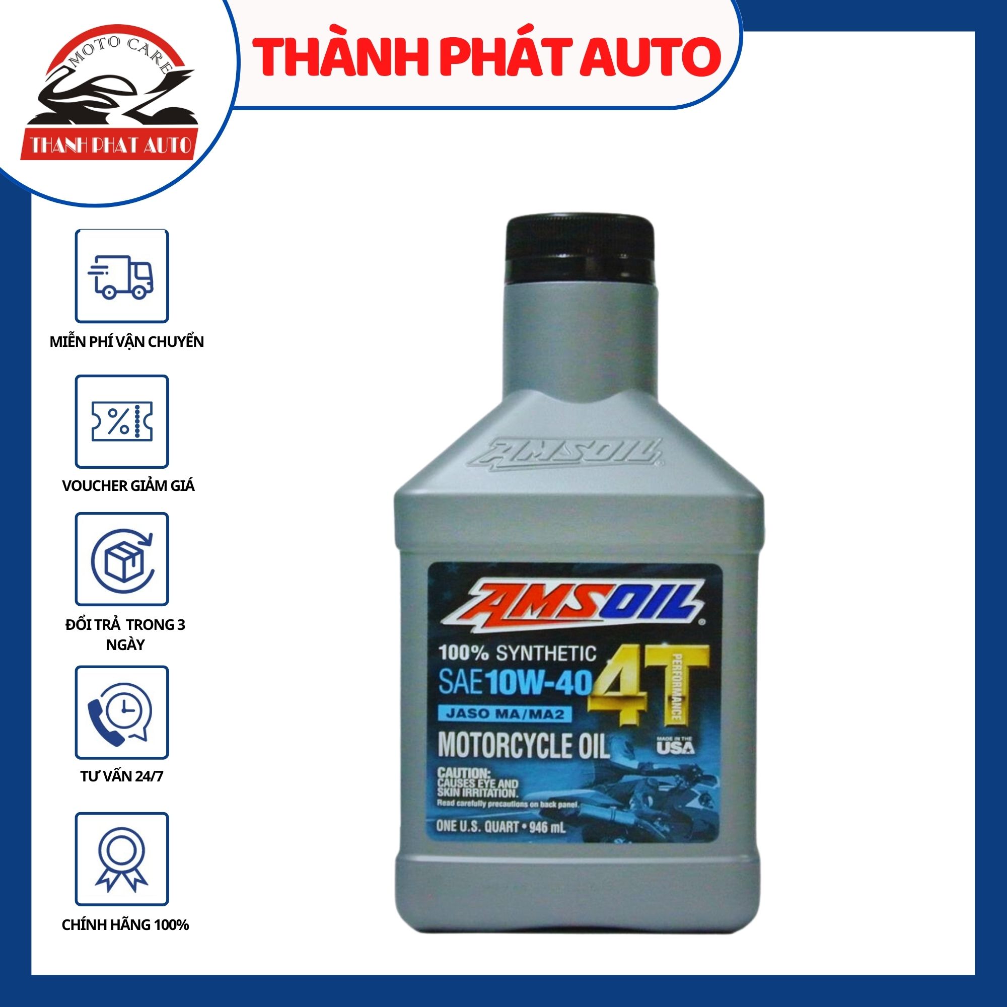 [HCM]Nhớt cao cấp cho xe máy xe côn tay Amsoil 4T 10W40 tổng hợp 946ml