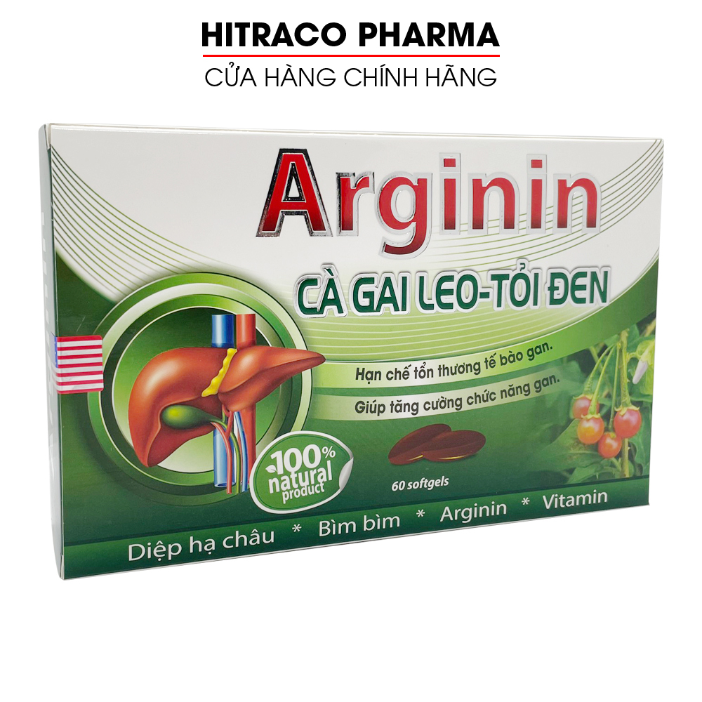 Viên uống bổ gan Arginin Cà Gai Leo Tỏi Đen giải độc gan, hạ men gan - Hộp 60 viên thành phần thảo dược
