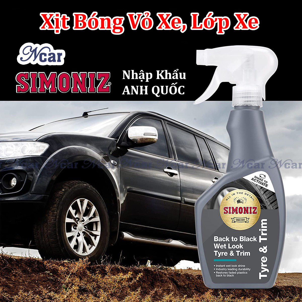 Chai xịt đen bóng lốp xe phục hồi nhựa đen nhám simoniz nhập khẩu anh quốc 500ml - xịt bảo vệ và làm sạch vỏ xe lốp xe xịt dưỡng bóng vỏ lốp ô tô