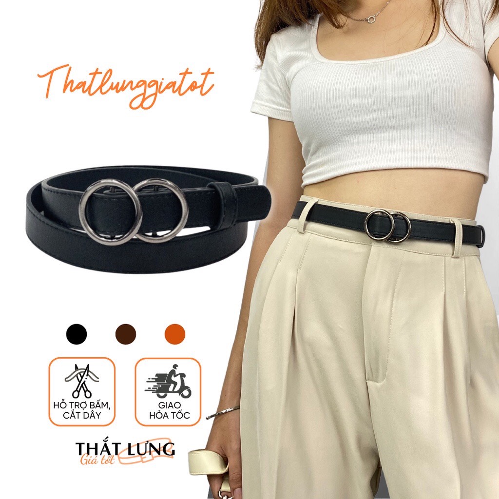 Thắt lưng nữ 2 khoen tròn không lỗ bản 2.3cm tl036 - thắt lưng giá tốt
