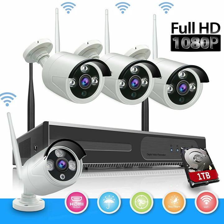Bộ kit camera không dây hd nvr kit 2.0 - đủ 4 mắt wifi full hd 1080p - tặng ổ cứng 1tb