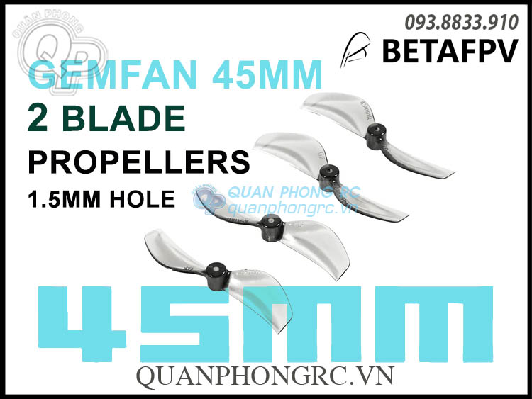 2 Cặp Cánh 2/3 Lá GEMFAN 45MM 3-Blade PC Propellers 1.5mm Hole (4 Cái)