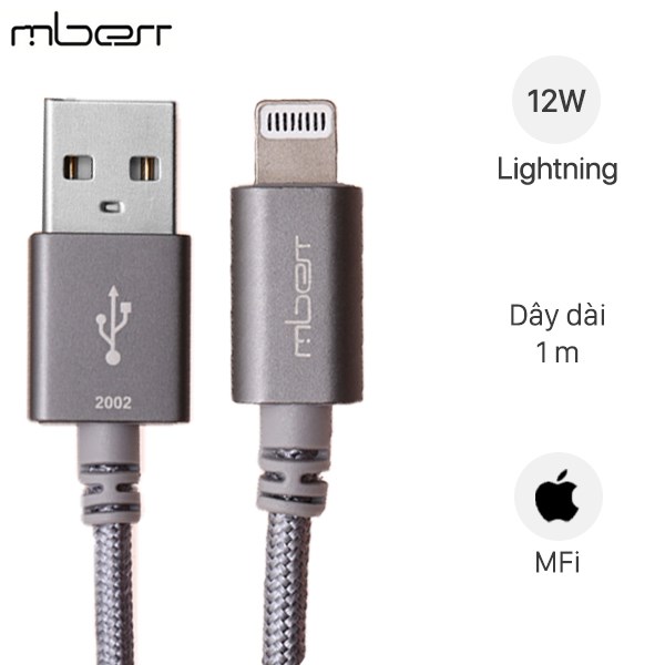 Cáp lightning mfi 1 m mbest ds286-wb xám