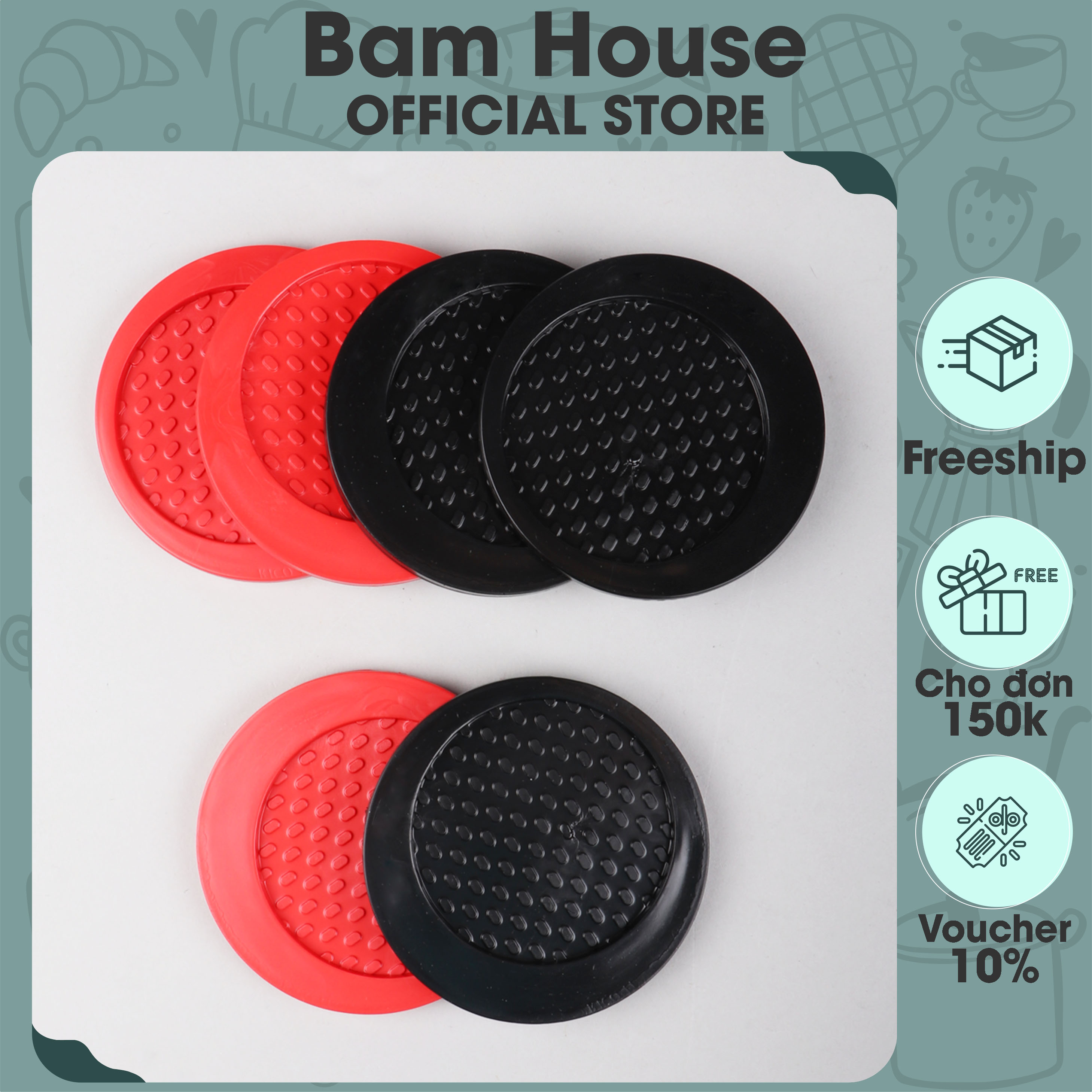 Đế lót ly cao su bán nguyệt Bam House chống trượt tiện lợi cao cấp LLBN03 – Gia dụng bếp