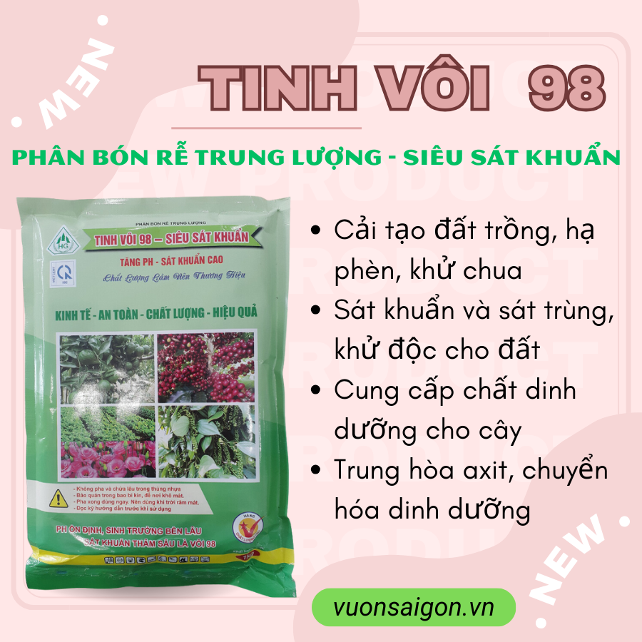 (Combo 2 gói) Phân bón rễ trung lượng – tinh vôi 98 gói 1kg (Vườn Sài Gòn - Vuon Sai Gon)