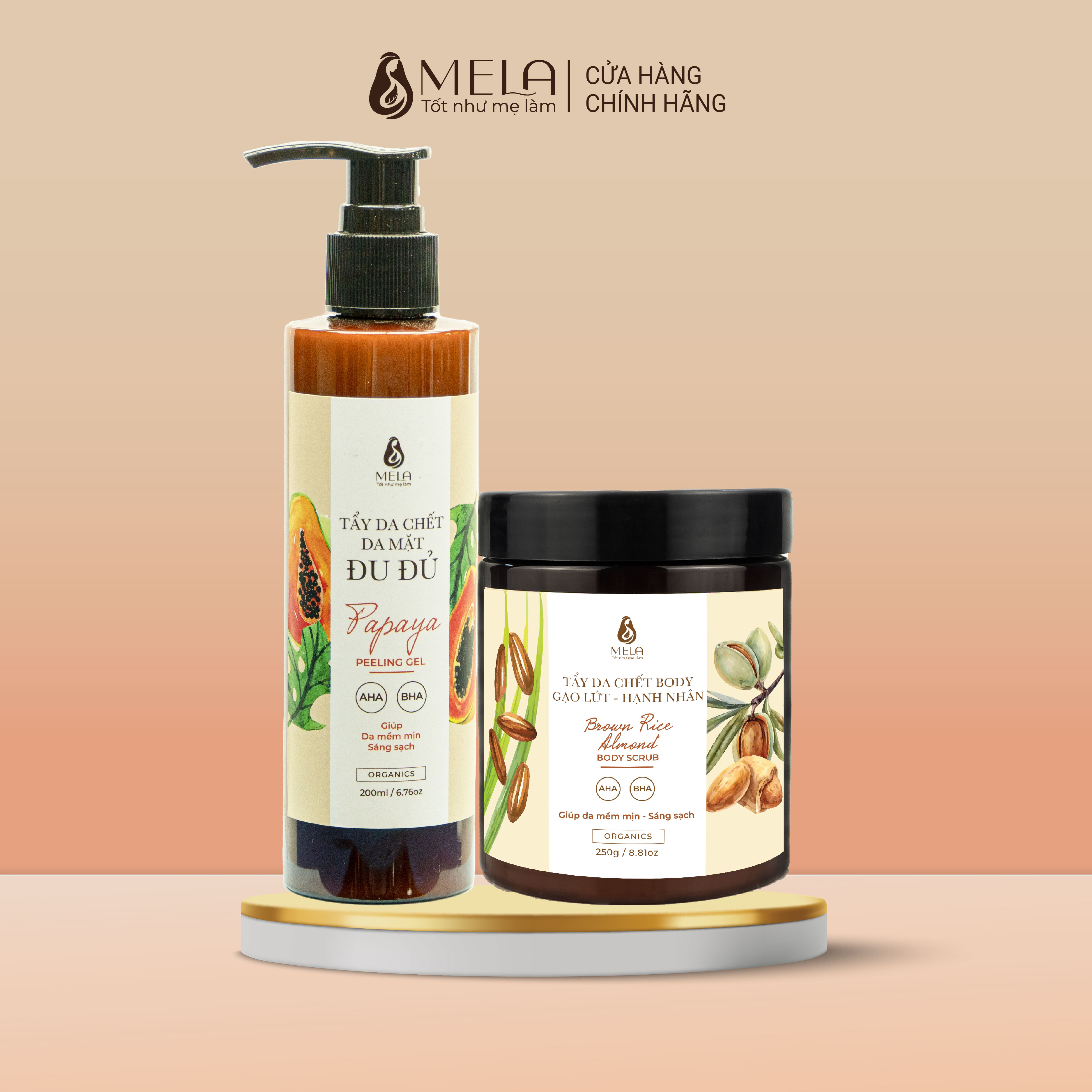 Bộ tẩy da chết mặt và body mela làm sạch tế bào chết chăm sóc da sáng mịn sáng khoẻ - ml20