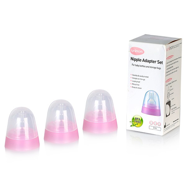 Bộ 3 núm ty nắp đậy bình sữa silicon siêu mềm Unimom, không chứa BPA dùng trực tiếp với túi trữ sữa