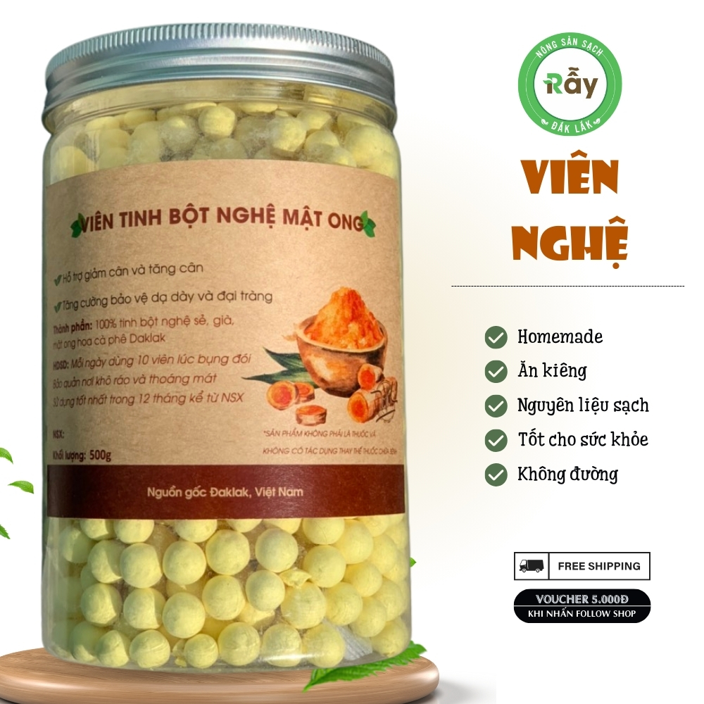 Viên tinh nghệ mật ong Rẫy homemade nguyên chất từ tinh nghệ và mật ong hoa cà phê Đaklak