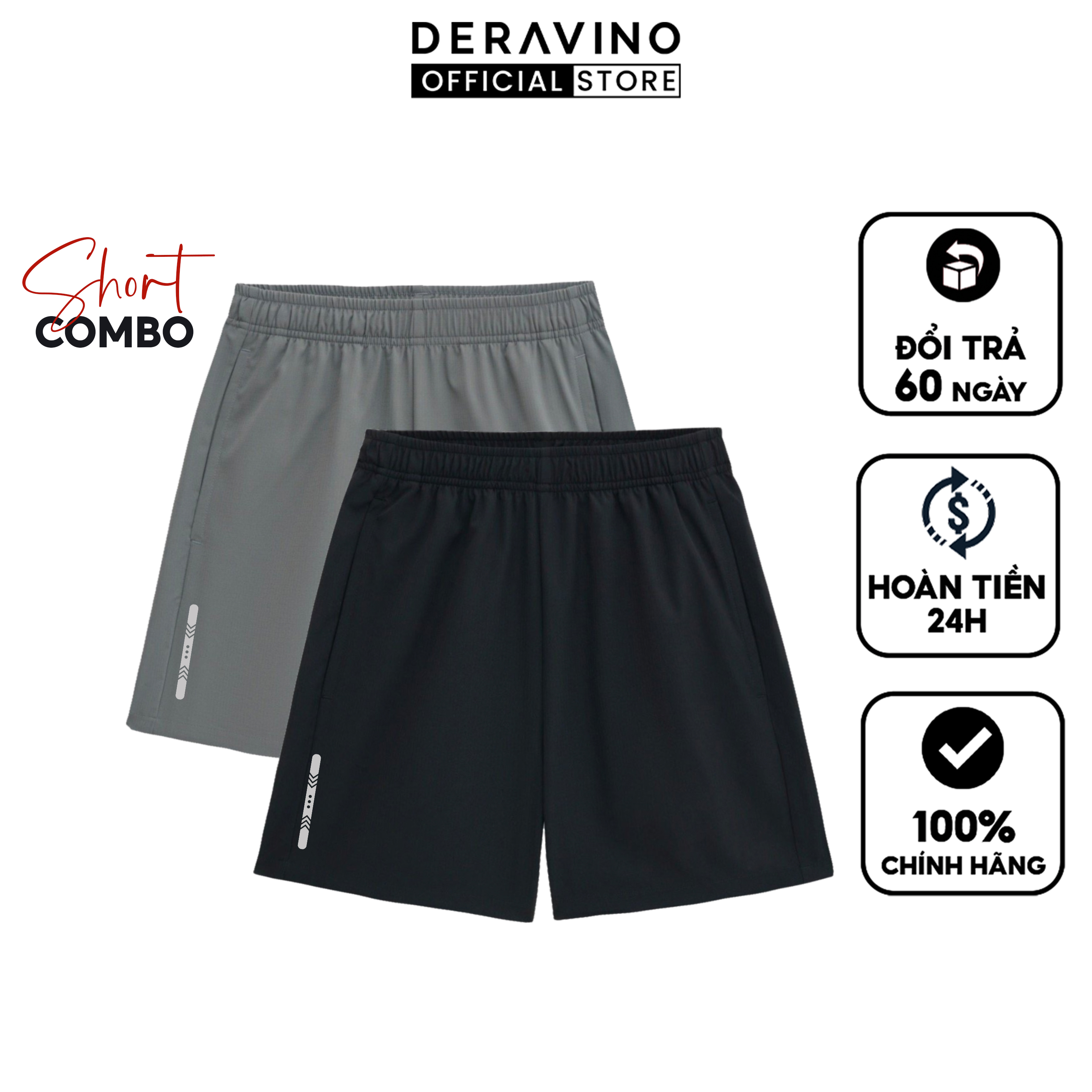 [Combo 2 quần] Quần đùi nam thể thao DERAVINO, kiểu dáng Basic dễ phối đồ (5 Màu Cơ Bản), Co giãn Tốt, Vận Động Thoải Mái GSR01