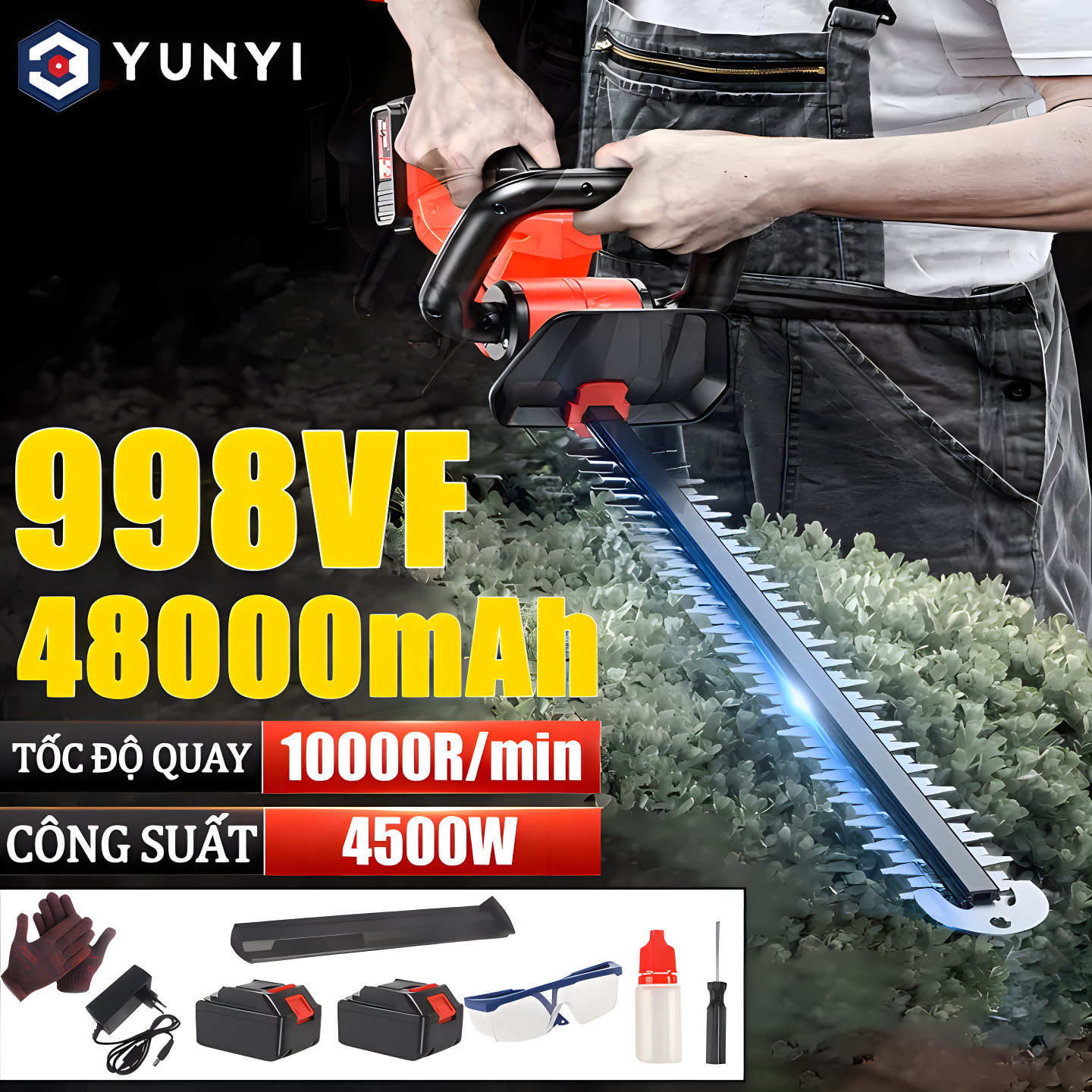 BH 2 năm - máy cắt tỉa hàng rào chạy pin cắt tỉa sân vườn máy tỉa hàng rào pin 2000W máy cắt hàng rào cạnh đôi Cắt cành dày 15MM