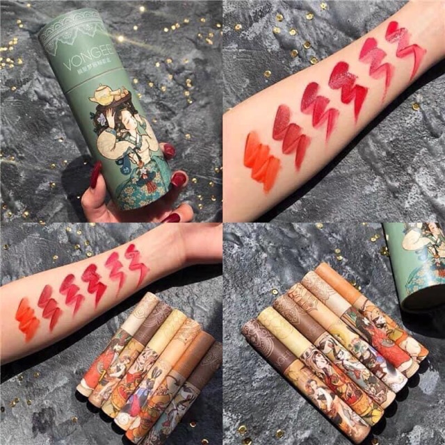 [TẶNG KEM DƯỠNG TAY] Set 5 cây son kem lì cổ trang Vongee thiết kế độc đáo - CAVALI -  Set son mùi thơm kẹo ngọt