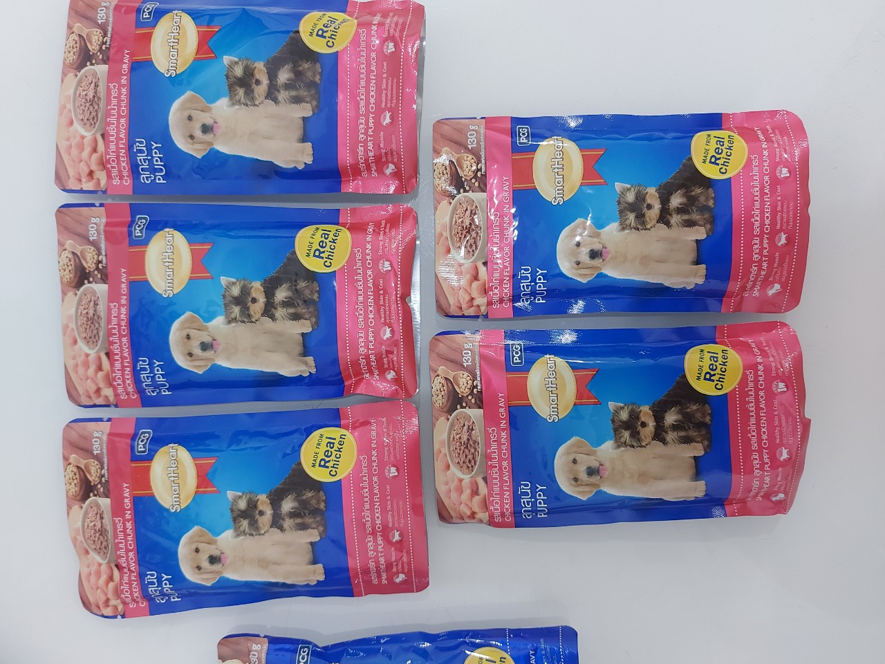 [Date xa] Combo 5 gói thức ăn dạng sốt pate Smartheart cho chó con vị gà viên (5x130g)