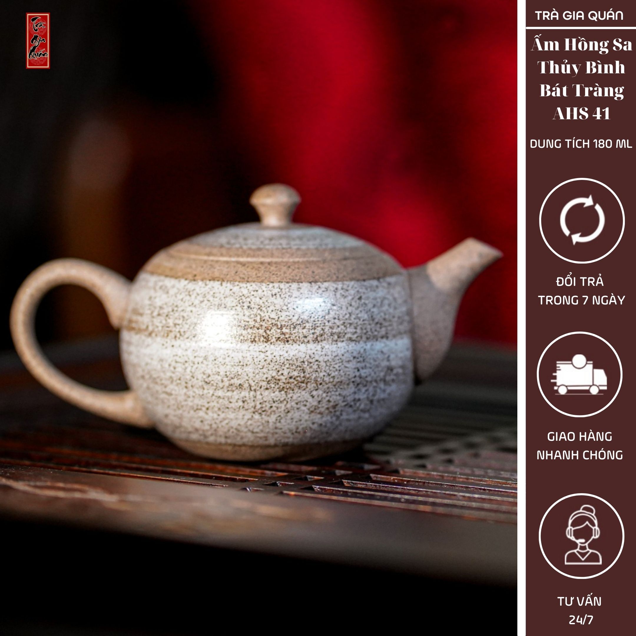 Ấm Trà Đạo, Ấm Uống Trà Độc Ẩm, Song Ẩm Tánh Không Gốm Hồng Sa Bát Tràng Trà Gia Quán Họa Tiết Trơn Ánh Kim Sa Dáng Ấm Thủy Bình Dung Tích 180ml (Ấm Lẻ) AHS 41