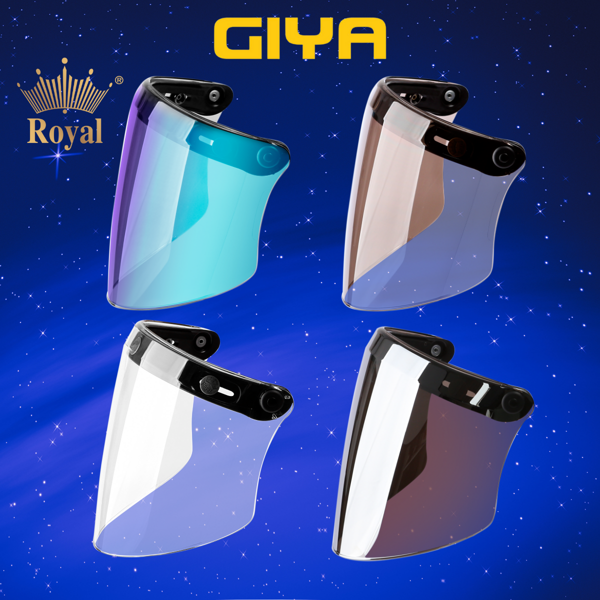 Kính thẳng gắn nón bảo hiểm Royal Flat - kính nút bấm gắn nón 3/4 và 1/2 - Giya Helmet