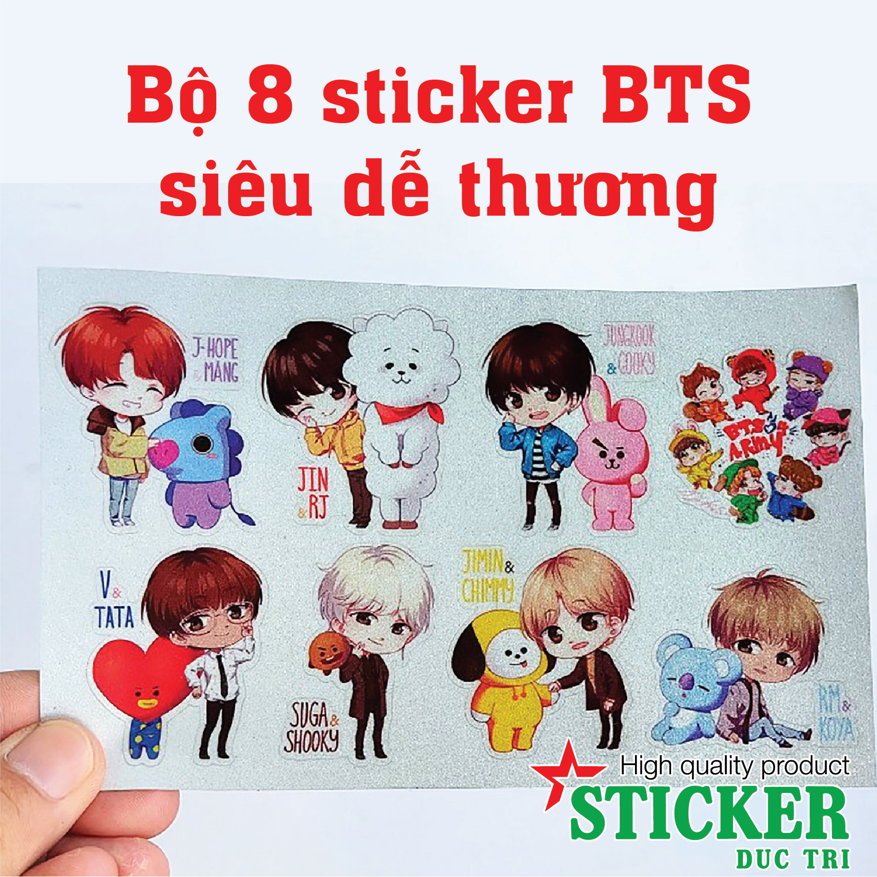 [HCM]Bộ 8 sticker BTS siêu dễ thương. Miếng dán được cắt sẳn có màng bảo vệ chống nước chống trầy.