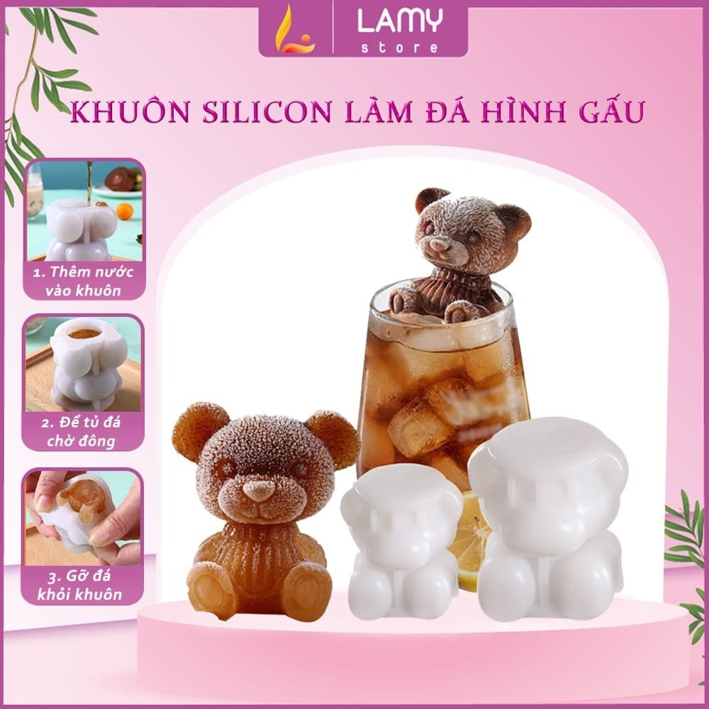 Khuôn Làm Đá Silicon Hình Gấu Teddy Xinh Xắn, Khay Đá Gấu Cute Trang Trí Đồ Uống, Làm Thạch
