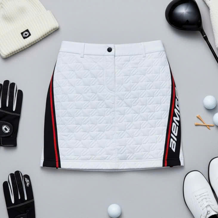 [Mùa đông] Chân váy golf chần bông phối viền sọc thể thao xuất dư Hàn Quốc, size 70