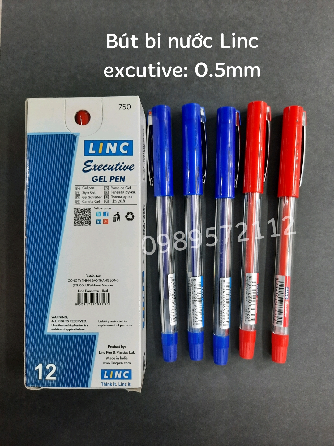 Hộp 12 cái bút bi nước Linc excutive ngòi 0.5mm