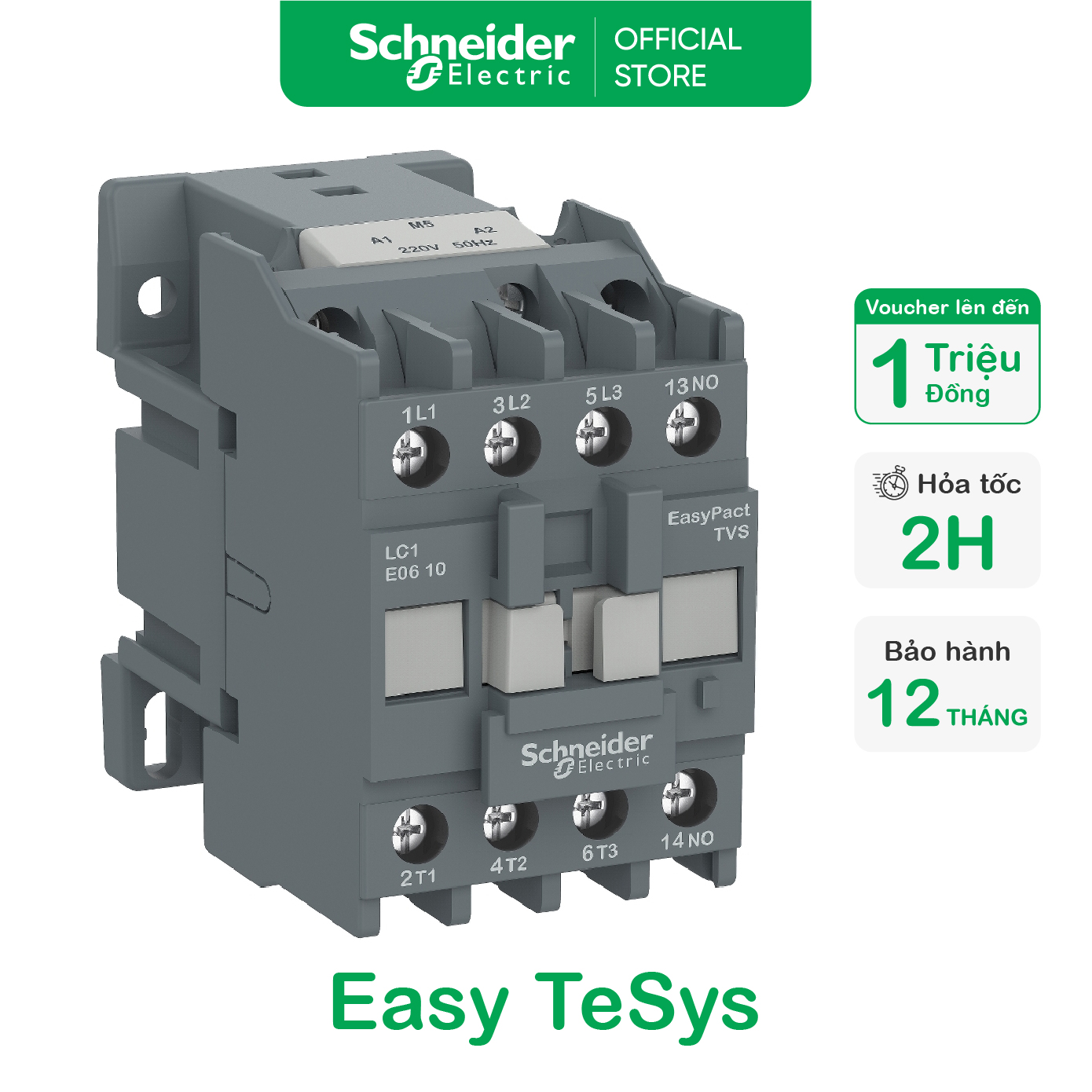 Khởi động từ - 3P - 220VAC Coil - 1NC - Schneider Electric - LC1E0901M5 LC1E1201M5 LC1E1801M5 LC1E2501M5 LC1E3201M5