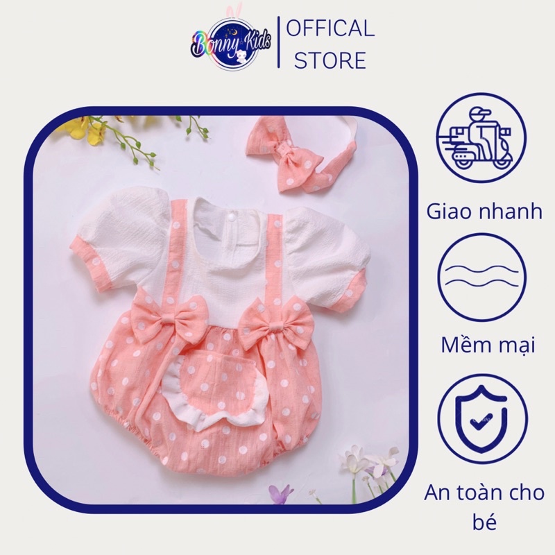 Bodysuit bé gái hồng túi ngực hai nơ 0-12 tháng