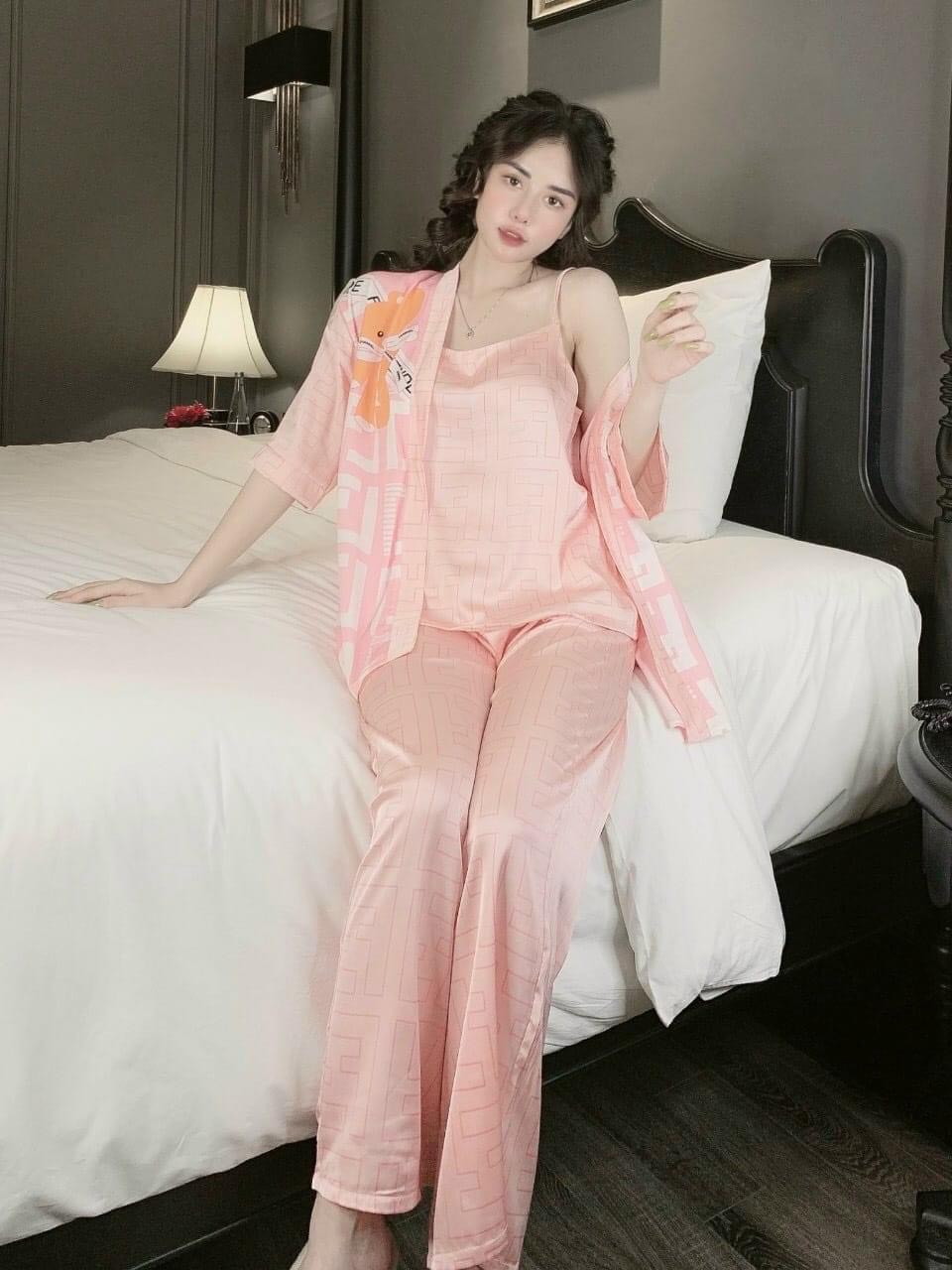 Set 3 món đồ bộ nữ pijama lụa latin cao cấp tay ngắn quần dài hàng thiết kế - MIDA HOUSE