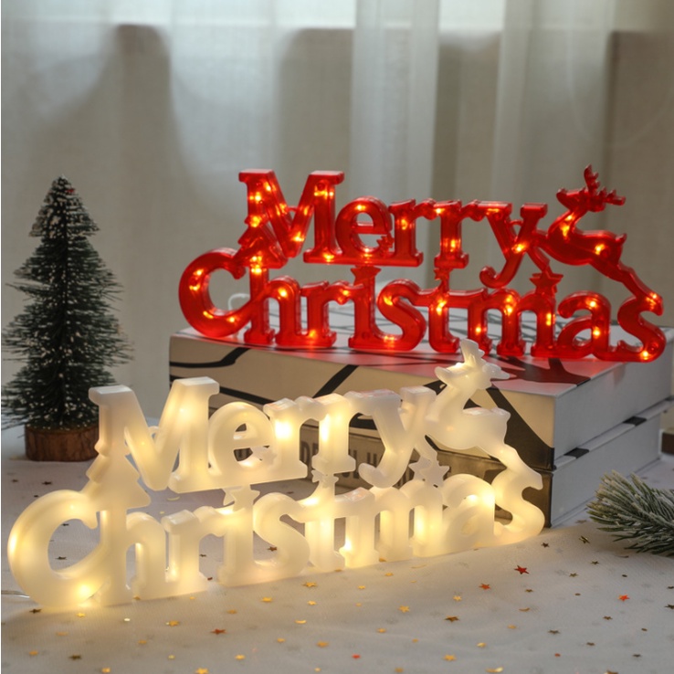 Đèn Led Chữ Merry Christmas Trang Trí Noel, Giáng Sinh Dùng Pin Tiện Lợi