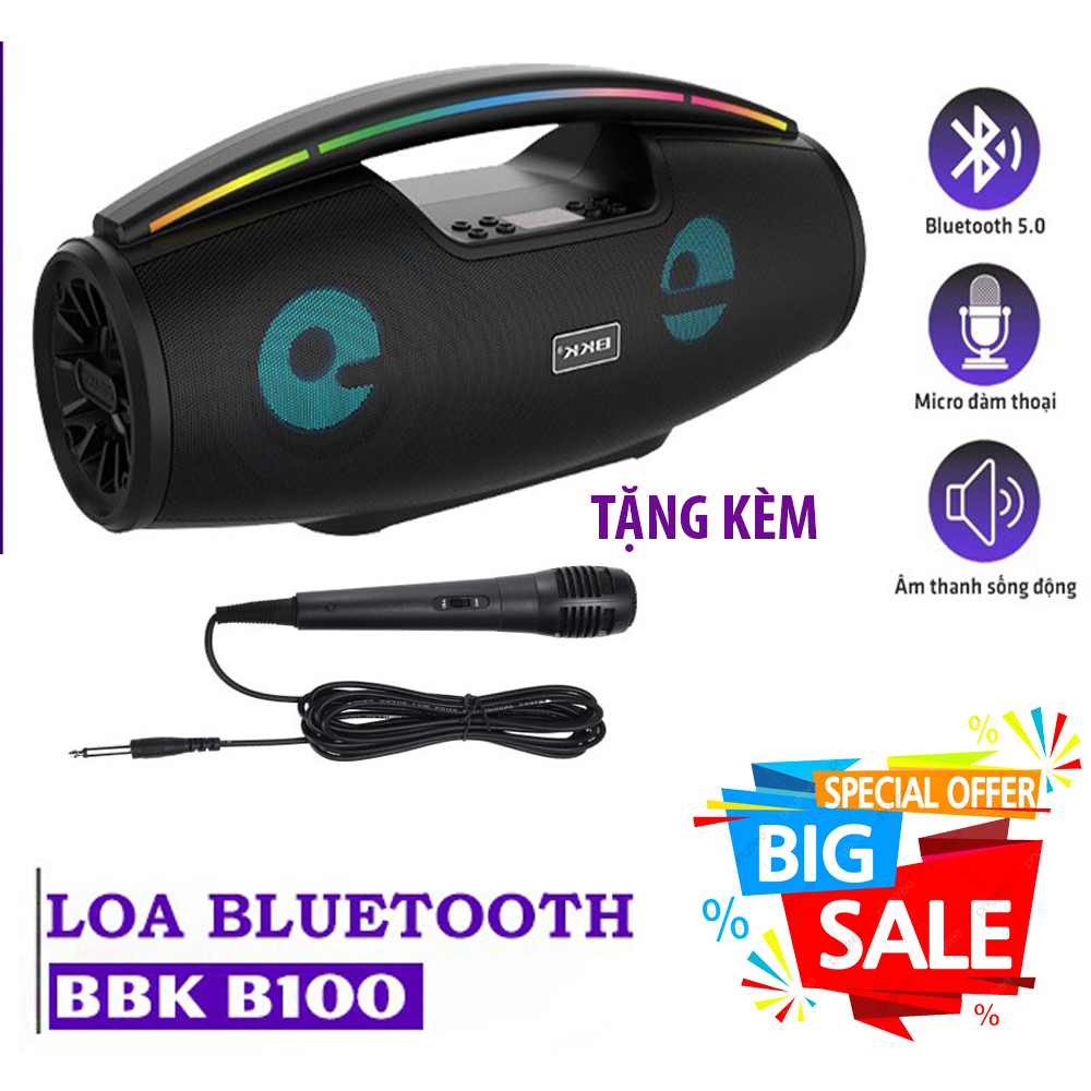 Loa Bluetooth Kèm Mic Karaoke BKK-B100 Âm Thanh Đỉnh Loa bluetooth karaoke BKK B10 Kèm Mic hiện đang là sản phẩm rất ưu chuộng với mọi lứa tuổi vì tính đa năng, năng động, cá tính. Đem lại âm thanh sống động