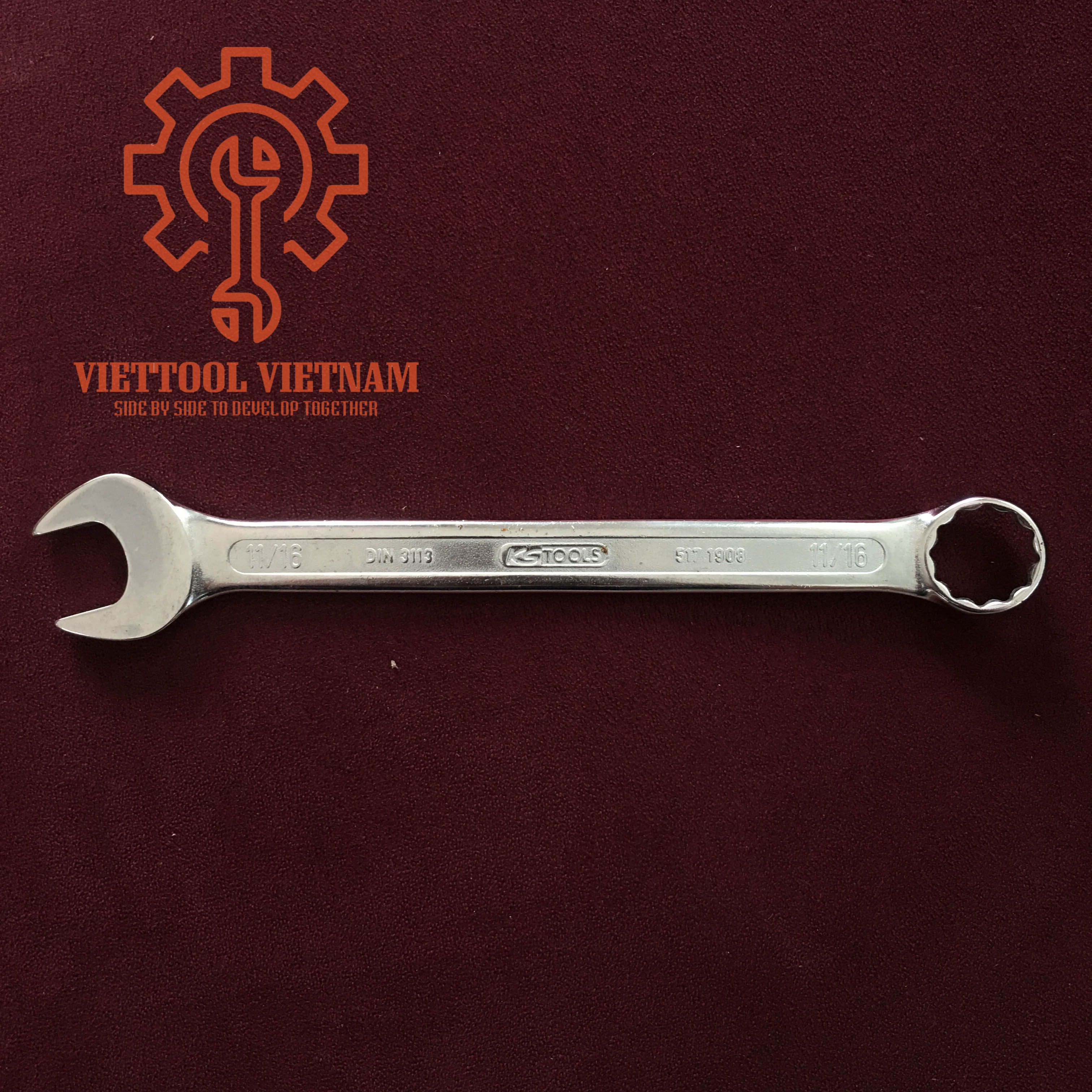 Cờ lê vòng miệng hệ inch 11/16 Kstools 517.1908 Viettool Vietnam nhập khẩu Đức, cờ lê vòng đóng, cờ lê, mỏ lết